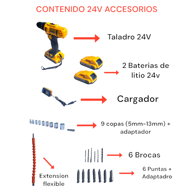 TALADRO INALAMBRICO 24v + 2 Baterias